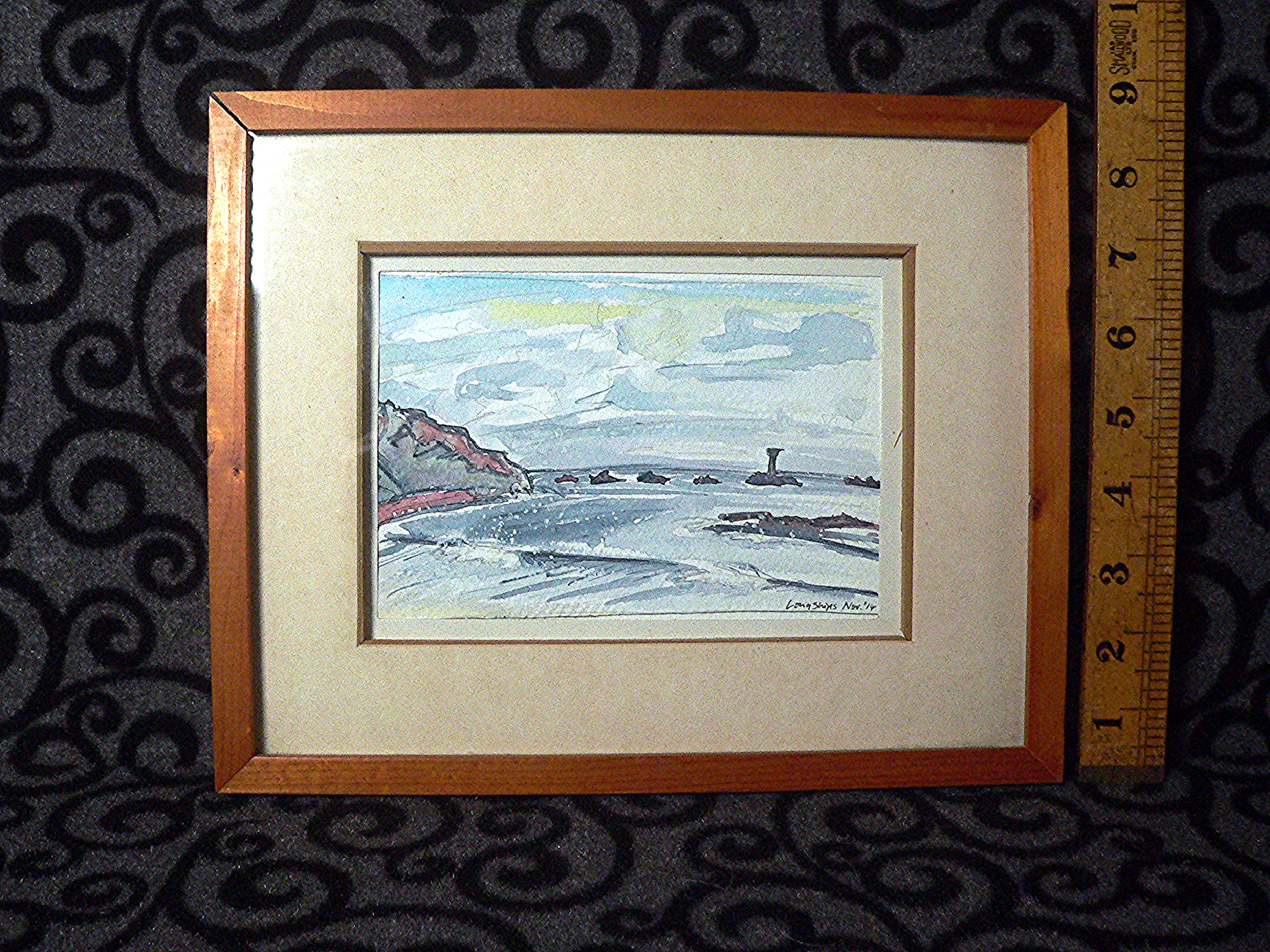2014 original Longships Lighthouse watercolour. 11" x 9".