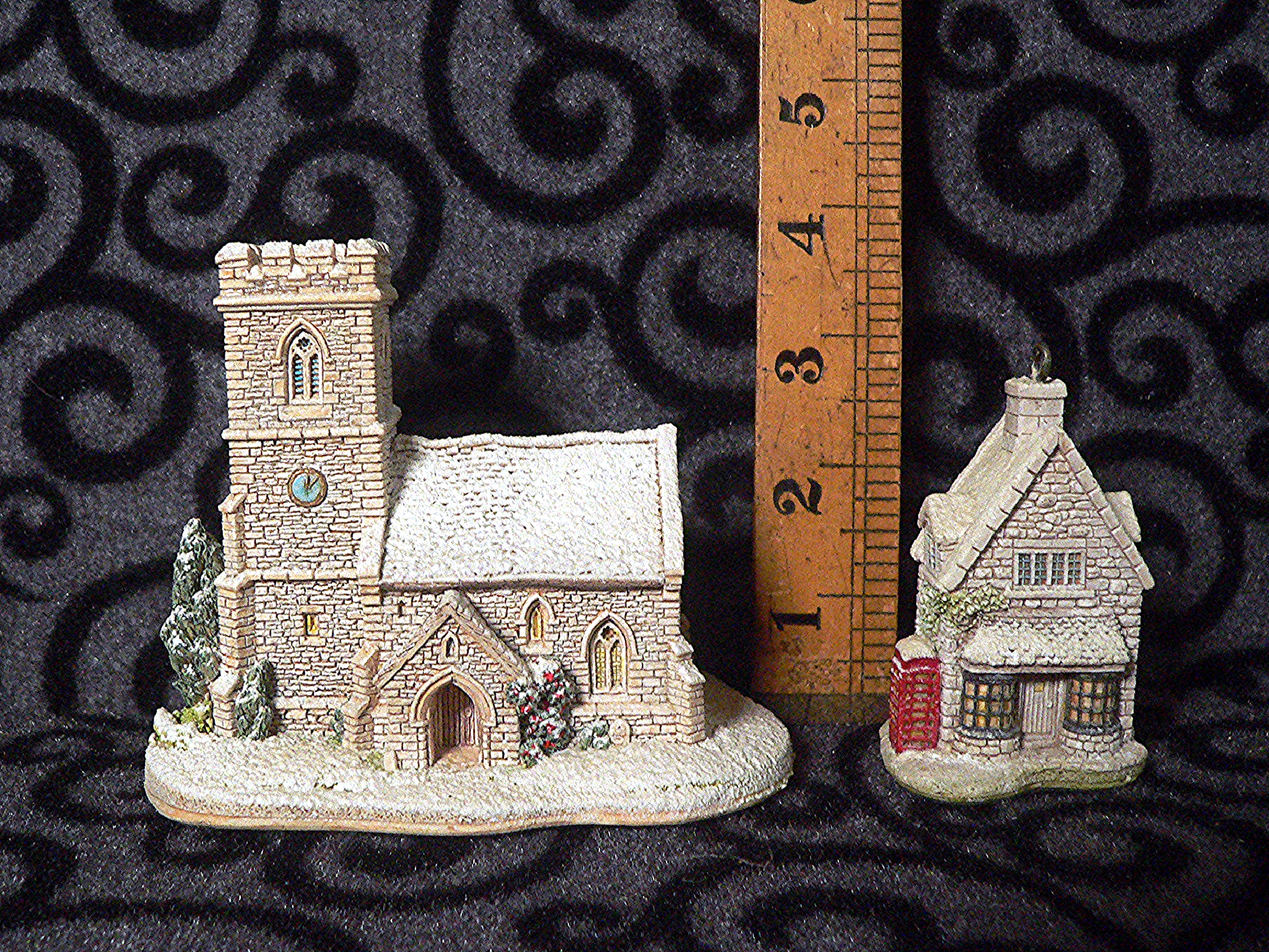 Trio of Lilliput Lane St Joseph's Church and Ivy House.