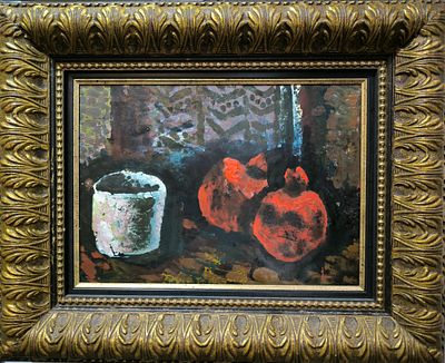 В. Михайлов. Натюрморт с гранатами. 1977 . ДВП, энкаустика. 23,1х32,4 Вячеслав Саввич Михайлов — 