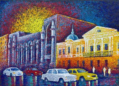 Игорь Рязанцев. Екатеринбург. Холст, акриловые нити. 
Работы из серии «Екатеринбург» выполнены 