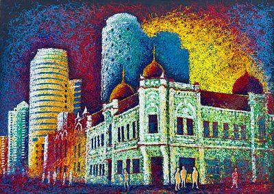 Игорь Рязанцев. Екатеринбург. Холст, акриловые нити. 
Работы из серии «Екатеринбург» выполнены 