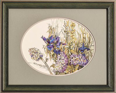 Е. Колесникова. Ирисы. Из серии &laquo;Благородные травы&raquo;. 2025. Темпера, картон, 320х400 мм 