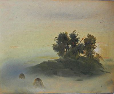 Мирза Мамедов. 1994 год.
Оргалит.
Пейзаж.Восход.
Размер 24см*19см