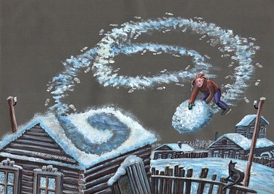 Ф. Буравлёв. Первый ком. 2020. 21,5х41,5см. Смешанная техника. Фёдор Михайлович Буравлёв (род. в 