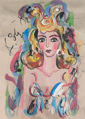 Игорь Майоров. (автограф А. Зверев). Портрет обнаженной. 1982. Бумага, гуашь. 59,3&times;41,6 см. 