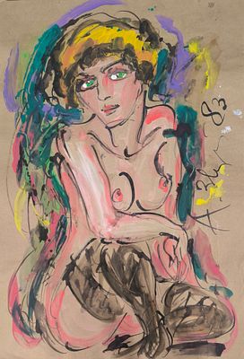 Игорь Майоров. (автограф А. Зверев). Портрет обнаженной. 1983. Бумага, гуашь. 61,4х41,4 см. 