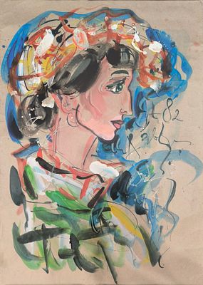 Игорь Майоров. (автограф А. Зверев). 
Портрет А. А. Ахматова? 1982. Бумага, гуашь. 60,5&times;42 см. 