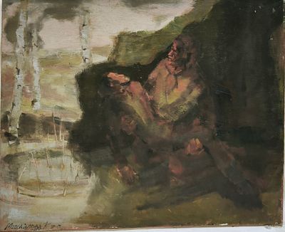 К. Михайлова. На руках. . Холст. Масло. Первая половина 20 века. Немного нарушена геометрия 