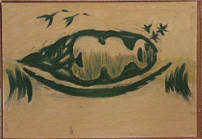 Геннадий Райшев "Венера в лодке и утки". Из серии &laquo;Хантыйские Венеры&raquo;. 1982. Картон, наклеенный 