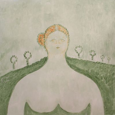 Геннадий Райшев &laquo;Женщина и осины&raquo;. 2010. ДВП/ масло. 90,0х89,8 см. 
По периметру ДВП прибита к 