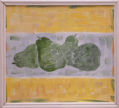 Груши. Из серии &laquo;Овощи и фрукты&raquo;. 2007. ДВП/ масло. 27,3х30,3 см. 
По центру левого и правого 