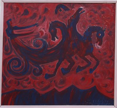 Геннадий Райшев &laquo;Кони привередливые&raquo; (посвящение В.В. Высоцкому). 2001. ДВП/ масло. 55,5х60,5 