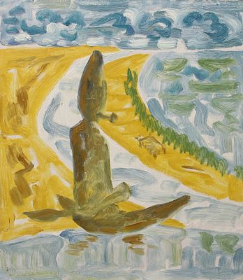 Геннадий Райшев &laquo;Егор большой&raquo;. 2008 г. ДВП, масло. 45,5x40 см. 
По периметру ДВП прибита к 