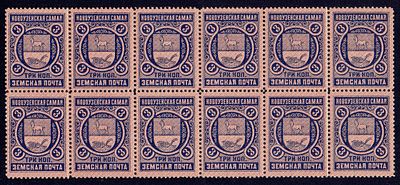 1896 Земство, Новоузенск № 1-1К блок из 12-ти м. разрыв фона (1-й и 5-й верт. ряд)
