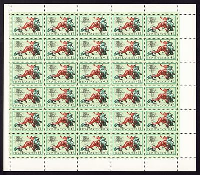 1971 СССР 25-летие советского хоккея, лист 5х6, состояние **. Сол. 4079 СК 4011