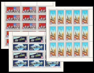 1975 СССР "Союз"-"Аполлон", серия листы 3х5, 5х3, 3х(2х2), состояние **. Сол. 4474-77 СК 4421-24