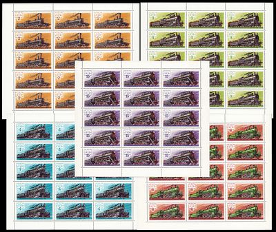 1979 СССР Паровозы, серия листы 3х5, состояние **. Сол. 4938-42 (кат. 2000руб) СК 4871-75