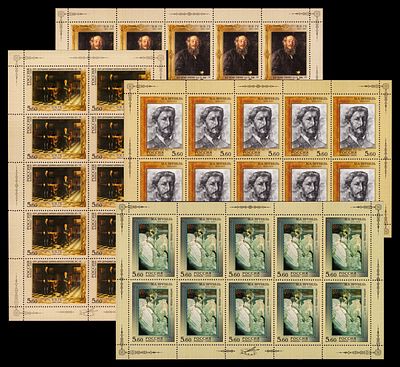 2006 РФ, Живописцы Р.П.Ге и М.А.Врукбель, 2 серии листы 5х2, 2х5, состояние ** . СК 1075-78