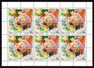 2006 РФ, Флора. Цветочные композиции, лист 4х6, 6 сцепок, состояние **. СК 1116-19 (кат. 1200руб)