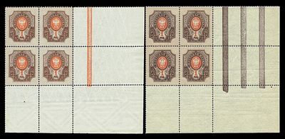 1910-12 Россия, Стандарт, 1 и 2 тираж, угл квбл с вз "пл"+квбл с КП, состояние **. Сол. 78 - вз