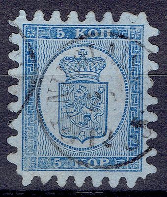 1860 Финляндское княжество, 5 kop, зуб "В", гаш. Lape(23) 3 С II (кат 120 €) Сол. 3 А