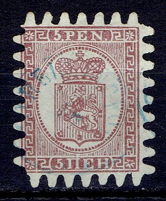 1867 Финляндское княжество, 5 pen, верт. верже, зуб "С", гаш. Lape(23) 5 III (кат 150 €) Сол. 11 