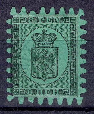 1866 Финляндское княжество, 8 Pen, зуб "С", гаш. Lape(23) 6 III (кат. 100 €) Сол. 6Б (кат. 2500руб)