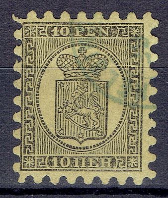 1866 Финляндское княжество, 10 pen, зуб "A", гаш. Lape(23) 7 I (кат. 250 €) Сол 7