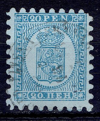 1866 Финляндское княжество, 20 pen, зуб "А", гаш. Lape(23) 8 I (кат. 80 €) Сол. 8