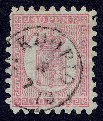 1866 Финляндское княжество, 40 Pen, зуб "А", гаш. Lape(23) 9 А I (кат. 10 €) - потеряны зубья Сол 9