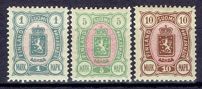 1889 Финляндское княжество, концовка серии, состояние *. Lape(23) 32-34 (кат. 75 €) Сол. 35-37
