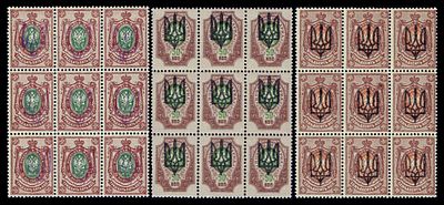 1918 Восточная Украина, Киев, ндп "Трезубец" на м. России, блоки из 9-и м., состояние **. Киевски 