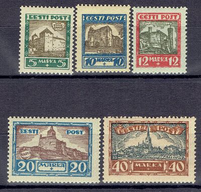 1927 Эстония, Благотворительный выпуск, вз гориз. и верт. полосы состояние **. Сол. 62-66