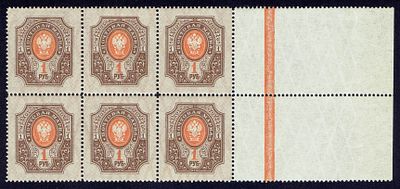1910 Россия, 19-й выпуск, блок 6-ть м. с контр. полосой, верт. мел. сетка, состояние **. Сол. 78 