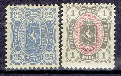 1885 Финляндское княжество, 25р, 1М, состояние *. Lape(23) 23-24 (кат. ** 110 €) Сол. 26-27