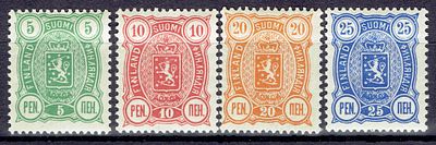 1895 Финляндское княжество, Стандарт, р14:13, серия, состояние *. Lape(23) 28В-31В (кат. ** 7,5 