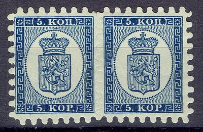 1892 Финляндское княжество, повторный выпуск, 5 коп, пара, зуб "D", состояние **. Norma(spec.) 3 N