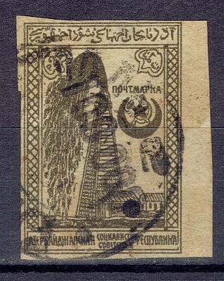 1922 Азербайджан, переоценка, 100.000 (г.)/2 г., ндп черн. каучуковый нумератор, состояние (*). С 