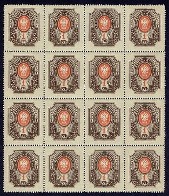 1912-16 Россия, 19-й стандартный II выпуск, 1руб, блок 20 м., состояние **. Сол. 78-I