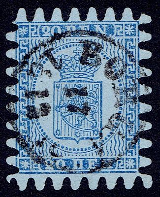 1866 Финляндское княжество, 20 Pen, зуб "C", гаш "BORGA …". Lape(23) 8 III (кат. 50 €) 
Сол. 8 B
