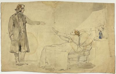 Неизвестный художник	[Из коллекции В. Загорского] Сцена из супружеской жизни. XIX в. 16 х 25 см 