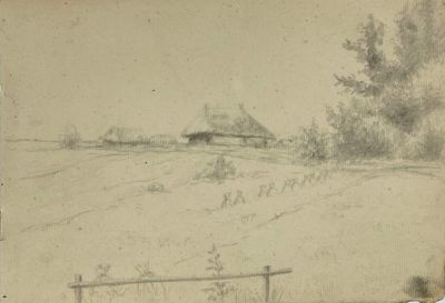 Неизвестный художник	[Из коллекции В. Загорского] Сельский пейзаж. XIX в. 19,5 х 13,5 см	Бумага 