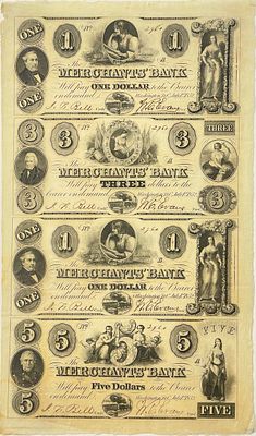 (П) [Из коллекции В. Загорского] Неразрезанные листы американских денежных знаков. 1830-1850-е гг. 