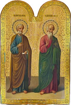 (П) [ТОП-ЛОТ] Икона Святые Апостол Петр и Апостол Иоанн. XIX-XX вв. . Доска, темпера. 93 х 64 см 