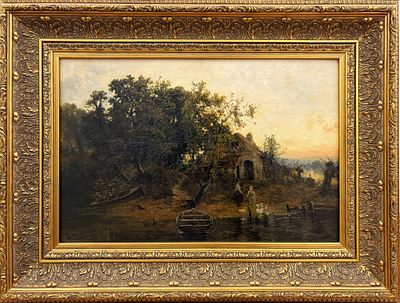(М) Джон Райт Оукс (1820-1887) - Закат в деревне. 1874 г. . Дерево, масло
30 х 44,5 см
Кракелюр