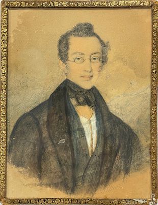 (П) Пеллегрини (Pellegrini) - Мужской портрет. 1840-е гг. Бумага, акварель, карандаш, белила. 18,9
