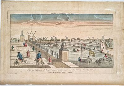 (П) Поль Андре Бассе (1785 - 1819) - Вид на ветряные мельницы в Амстердаме. 1700 - 1799 гг. Офорт