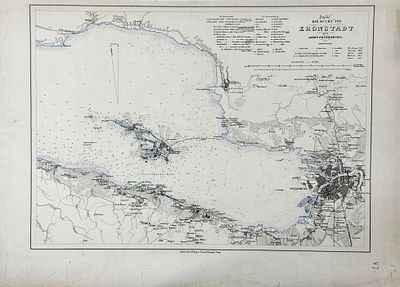 (П) Морская карта Кронштадта и Санкт-Петербурга с обозначением глубин. Берлин 1854 г. . Бумага
