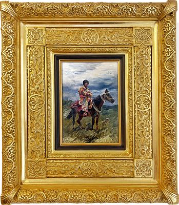 (М) [ТОП-ЛОТ] Рубо Франц Алексеевич (1856-1928) - Всадник в Чапане. 1887 г. . Дерево, масло. 26,4 
