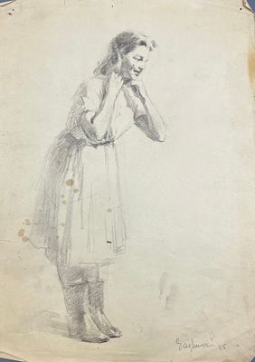 (П) Заявицкий В. П. - Девушка в сапогах. 1955 г. Бумага, карандаш. 28,5 х 20 см